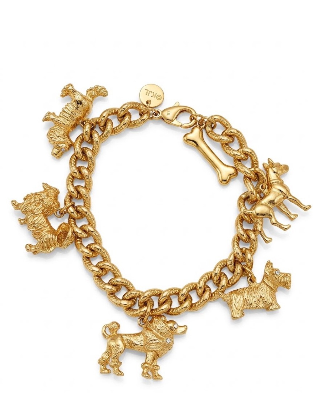 Vintage Kenneth Jay Lane KJL Gold Westminster Dog Show Charm Bracelet RARE